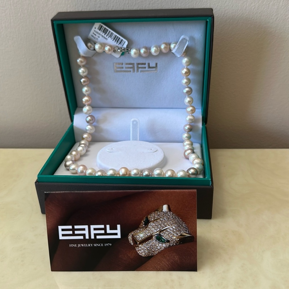 NWT EFFY Sterling Silver 7mm Freshwater Pearl Necklace with Box